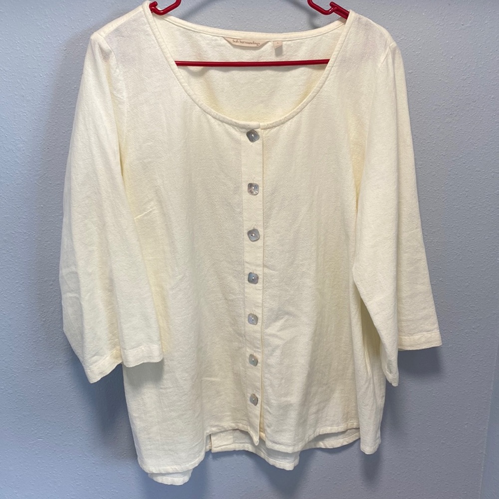 Soft Surroundings Cream Button Down Blouse - image 1